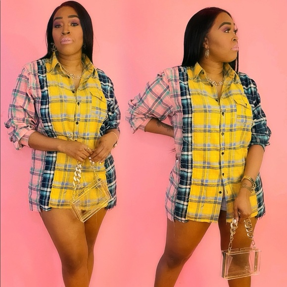 LONG SLEEVE OVERSIZE MULTI PLAID BUTTON DOWN SHIRT - Picture 4 of 7